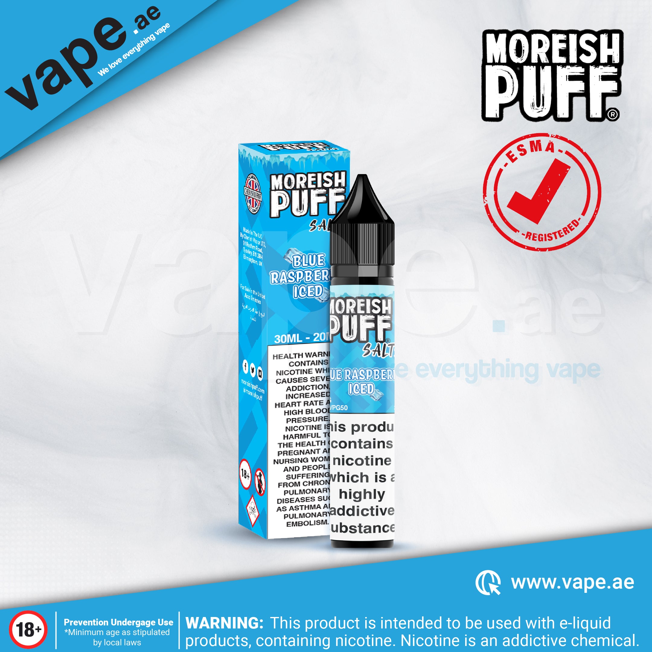 Blue Raspberry Iced 20mg 30ml By Moreish Puff Vape.ae