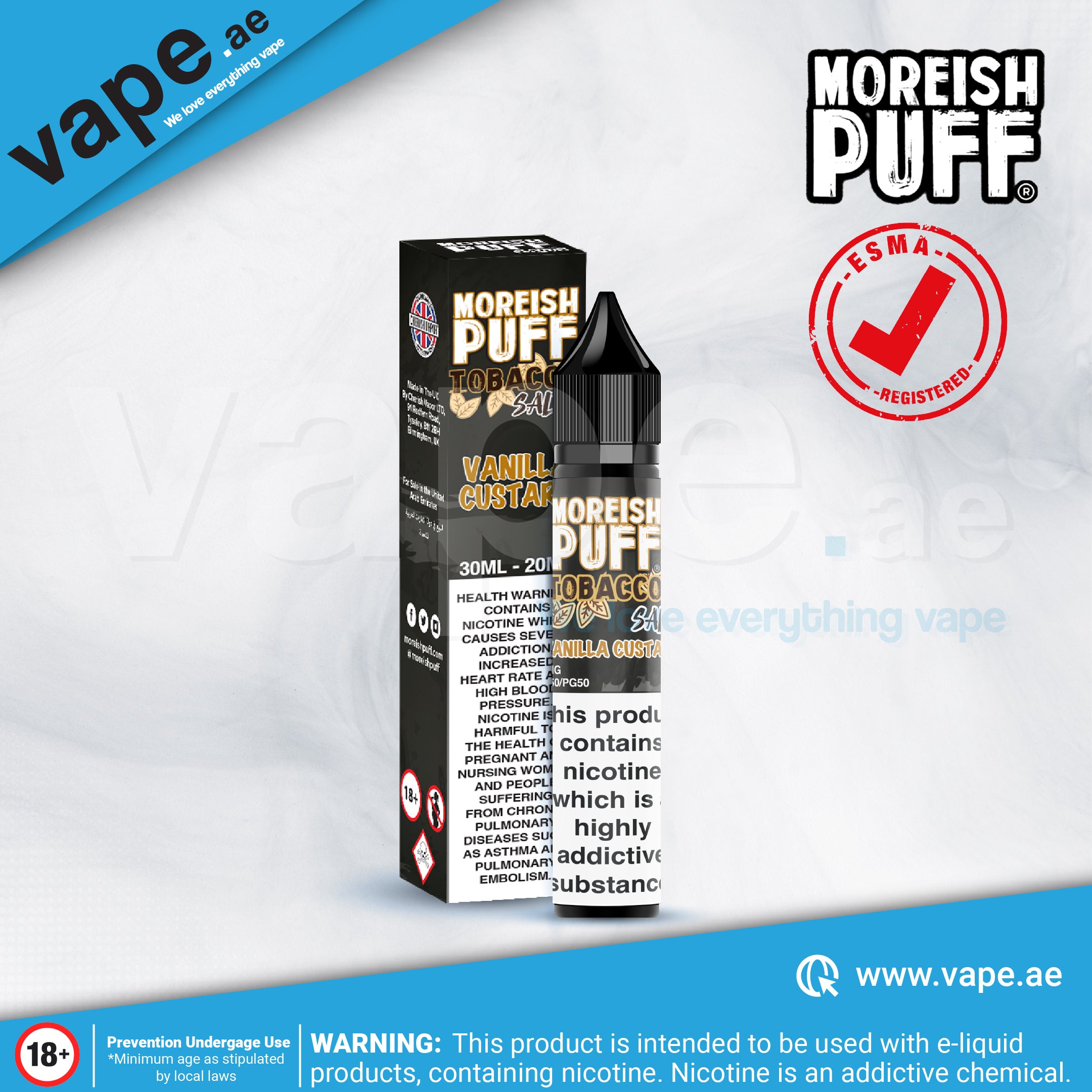 Vanilla Custard Tobacco 20mg 30ml By Moreish Puff (Expired) – Vape.ae